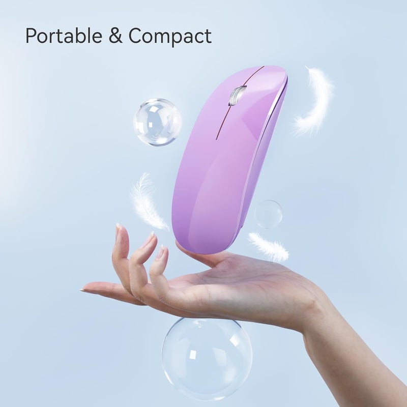 TENMOS M18 Bluetooth Mouse, USB C Rechargeable Wireless Mouse, Triple Mode (Dual Bluetooth+USB) Computer Silent Mice Portable with USB Receiver and Type C Adapter for Laptop/MacBook/iPad/PC - Purple - Image 5